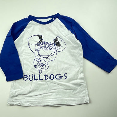 Boys NRL Official, Canterbury Bulldogs cotton long sleeve top, FUC, size 0,  