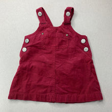 Load image into Gallery viewer, Girls Pumpkin Patch, cotton lined corduroy overalls dress / pinafore, GUC, size 000, L: 35cm