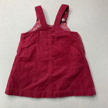 Load image into Gallery viewer, Girls Pumpkin Patch, cotton lined corduroy overalls dress / pinafore, GUC, size 000, L: 35cm