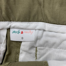 Load image into Gallery viewer, Boys Jack &amp; Milly, khaki stretch cotton cargo shorts, adjustable, EUC, size 0,  