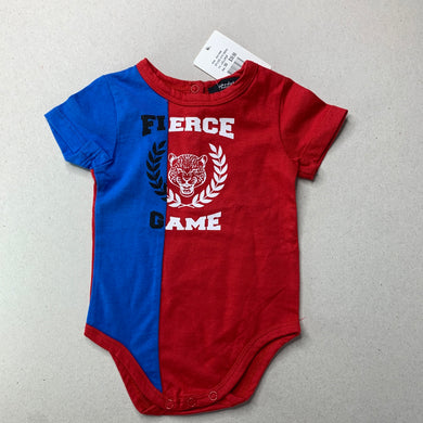 Boys Bardot Junior, red & blue cotton bodysuit / romper, NEW, size 00,  