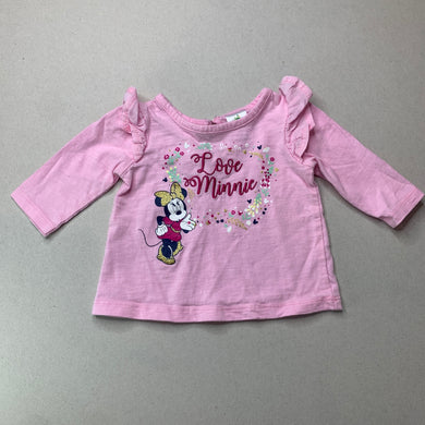 Girls Disney, Minnie Mouse cotton long sleeve top, EUC, size 000,  