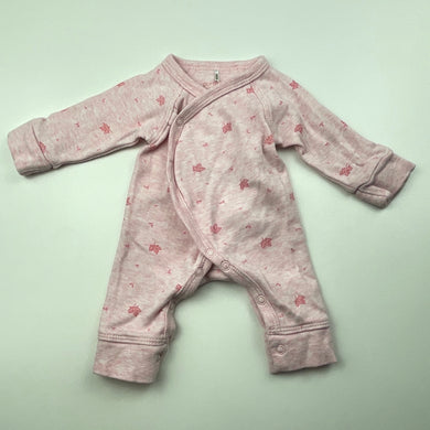 Girls purebaby, pink marle organic cotton romper, up to 2kg Sz:000000, EUC,  