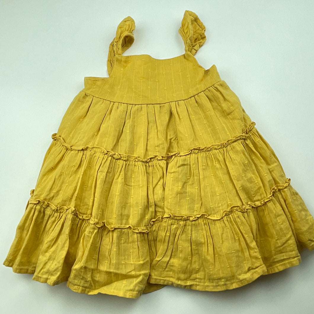 Girls TAHARI, lined mustard cotton summer dress, GUC, size 1, L: 43cm