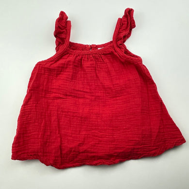 Girls Dymples, red crinkle cotton summer top, GUC, size 0,  