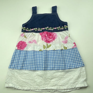 Girls Indigo Kids, embroidered lightweight cotton casual dress, FUC, size 1-2, L: 44cm