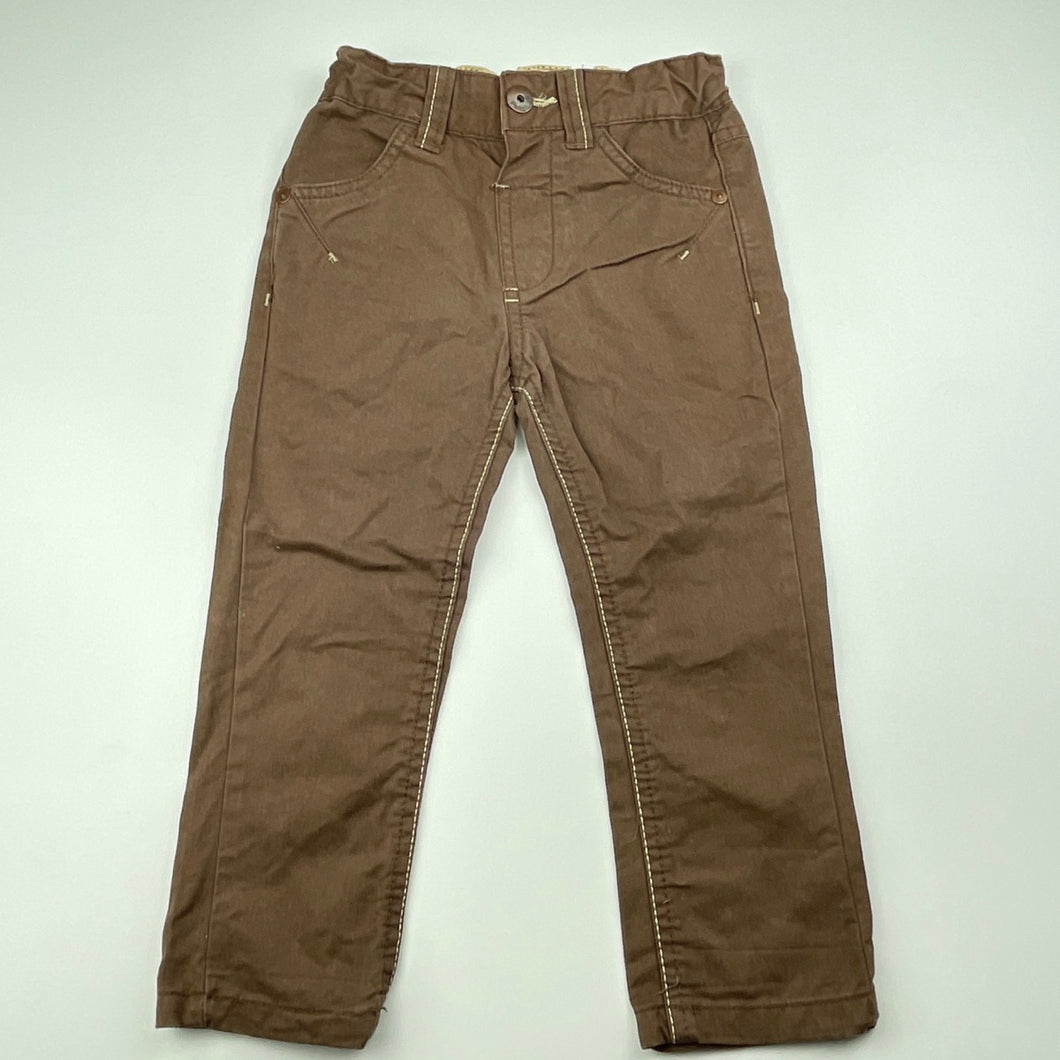 Boys Pumpkin Patch, brown cotton casual pants, adjustable, Inside leg: 32.5cm, EUC, size 1,  