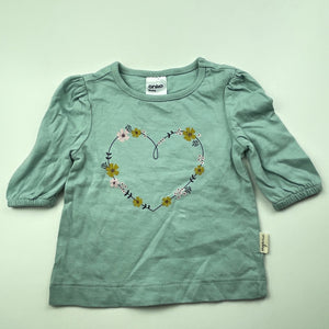 Girls Anko, organic cotton long sleeve top, heart, EUC, size 0000,  