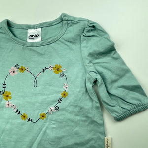 Girls Anko, organic cotton long sleeve top, heart, EUC, size 0000,  