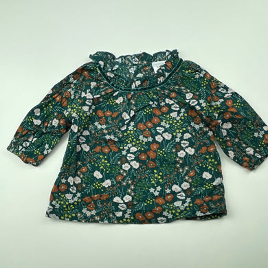 Girls Baby Baby, lightweight floral cotton long sleeve top, EUC, size 000,  