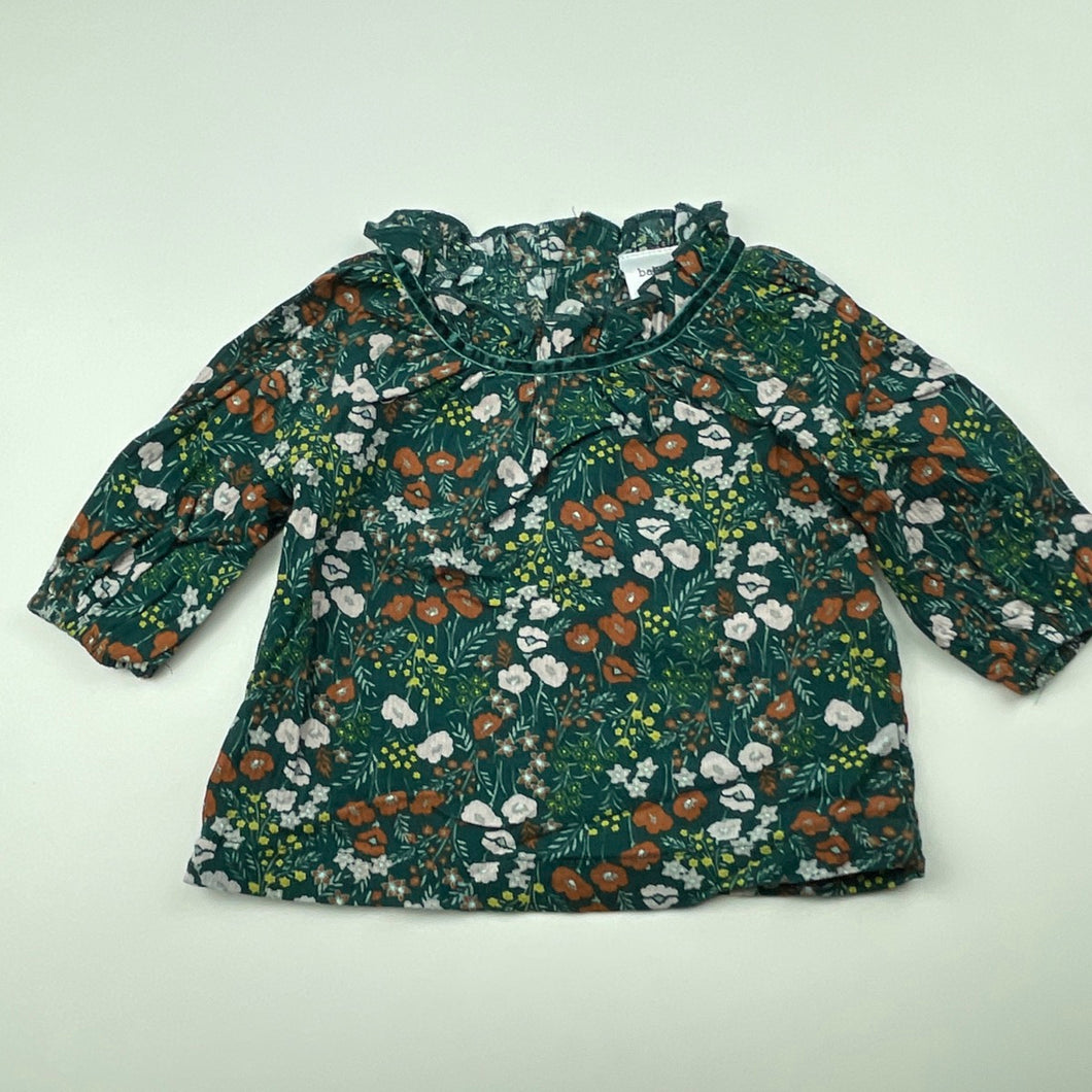 Girls Baby Baby, lightweight floral cotton long sleeve top, EUC, size 000,  