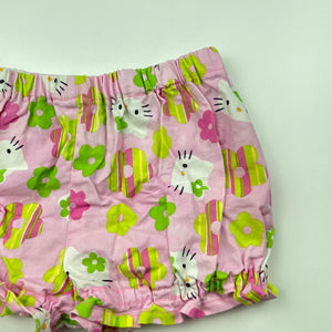 Girls floral, lightweight shorts, elasticated, cats, no labels, W: 21cm across, EUC, size 0,  