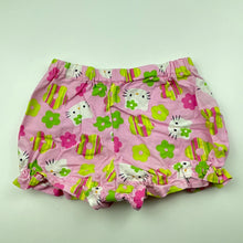 Load image into Gallery viewer, Girls floral, lightweight shorts, elasticated, cats, no labels, W: 21cm across, EUC, size 0,  