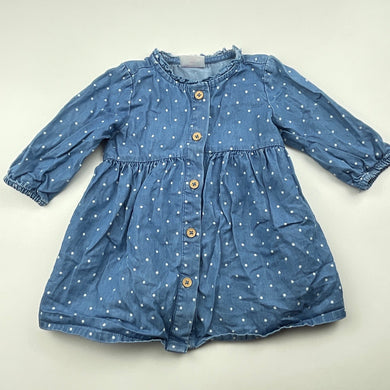 Girls Sprout, chambray cotton casual dress, GUC, size 000, L: 32cm