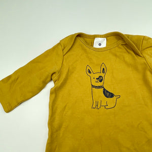 unisex Target, mustard cotton romper, dog, EUC, size 0000,  