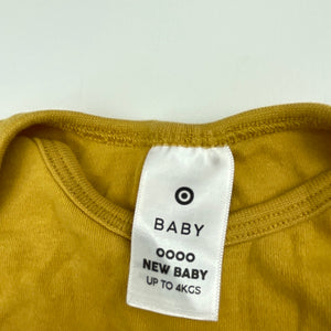 unisex Target, mustard cotton romper, dog, EUC, size 0000,  