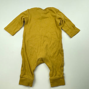unisex Target, mustard cotton romper, dog, EUC, size 0000,  