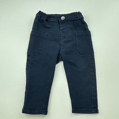 Boys Seed, navy stretch denim pants, elasticated, wash fade, FUC, size 0,  