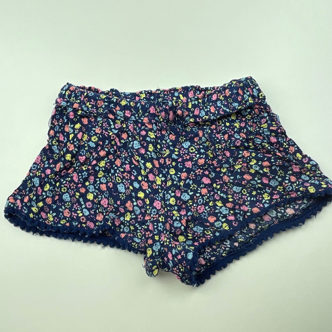 Girls Dymples, navy floral lightweight shorts, elasticated, GUC, size 1,  