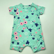 Load image into Gallery viewer, Girls Dymples, stretchy floral romper, butterflies, EUC, size 000,  