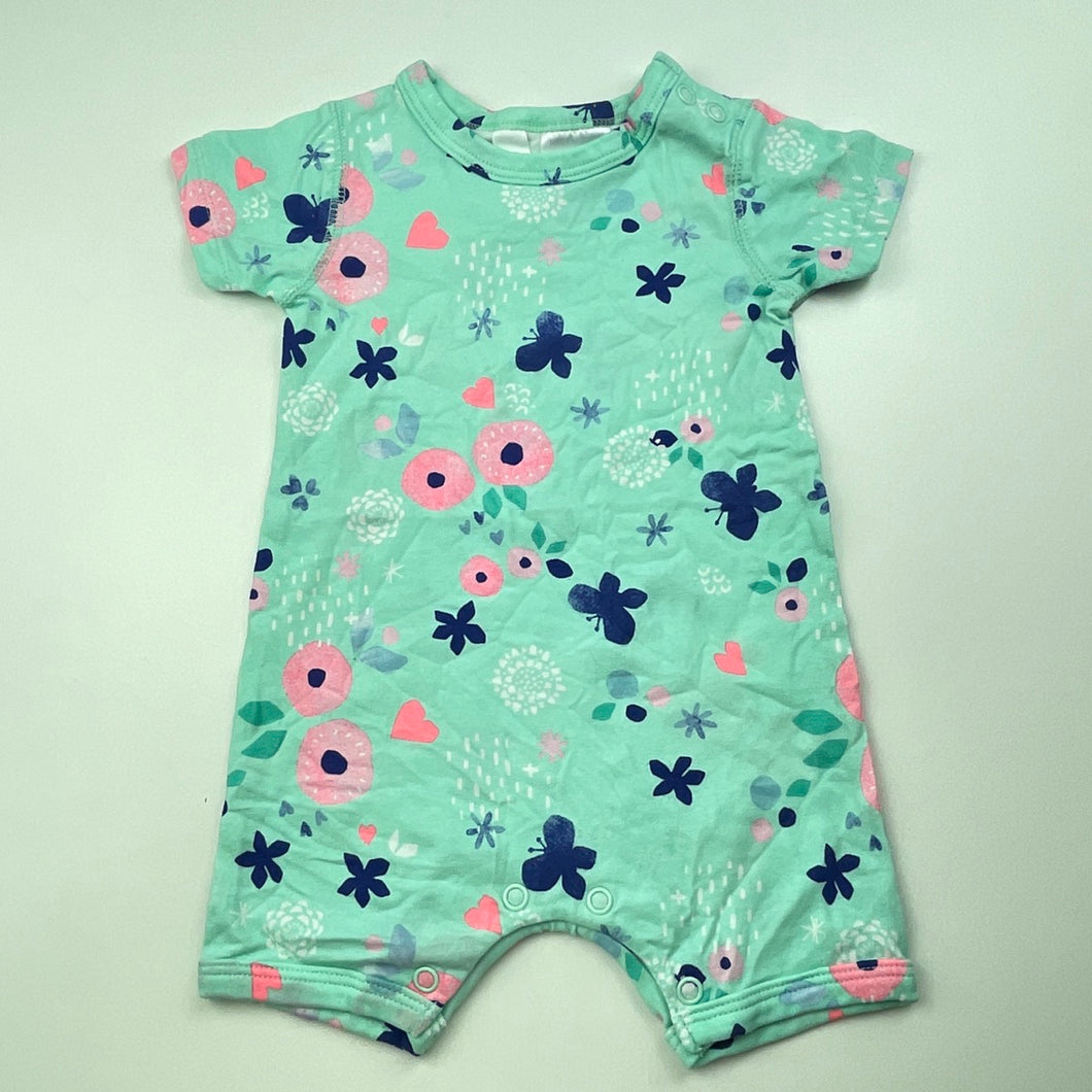 Girls Dymples, stretchy floral romper, butterflies, EUC, size 000,  
