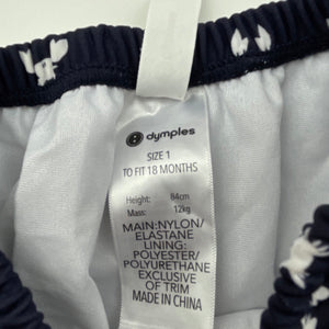 unisex Dymples, navy swim shorts / bottoms, EUC, size 1,  