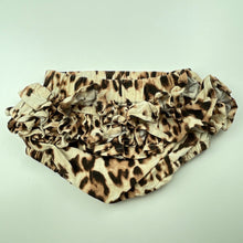 Load image into Gallery viewer, Girls Bardot Junior, leopard print linen blend ruffle bloomers / nappy cover, EUC, size 000,  