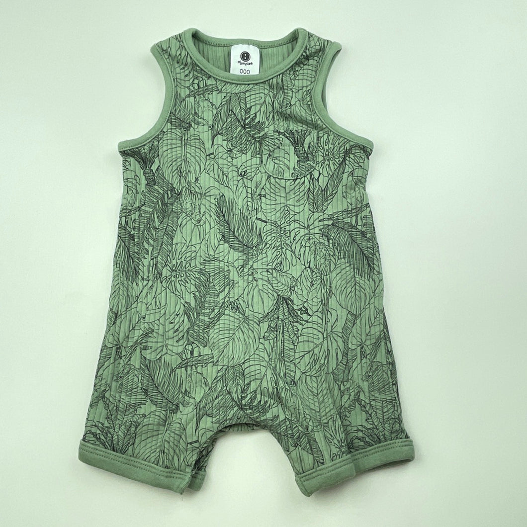 unisex Dymples, khaki ribbed cotton romper, EUC, size 000,  