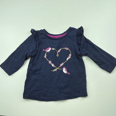 Girls Dymples, navy cotton long sleeve top, birds, EUC, size 00,  