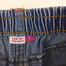 Load image into Gallery viewer, Girls H+T, blue denim jeans, elasticated, GUC, size 2