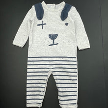 Load image into Gallery viewer, Boys Cotton On, grey &amp; blue romper, dog, FUC, size 000,  