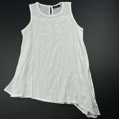 Girls Bardot Junior, embroidered lightweight asymmetrical top, EUC, size 8,  