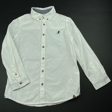Boys Target, white cotton long sleeve shirt, dinosaur, EUC, size 7,  
