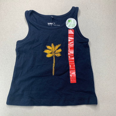 Girls Anko, navy cotton singlet top, NEW, size 1,  