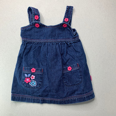 Girls Pumpkin Patch, dark denim overalls dress / pinafore, FUC, size 0, L: 40cm