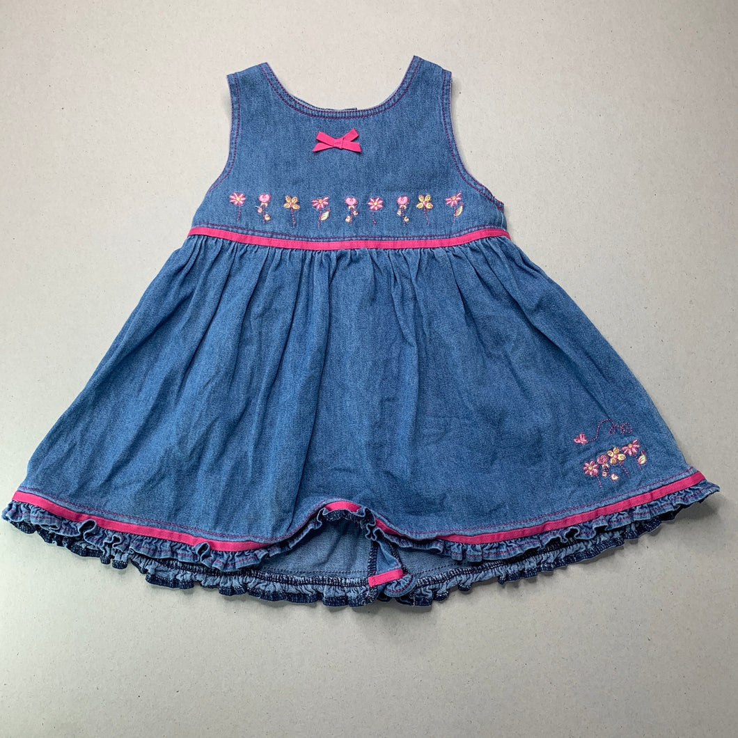 Girls embroidered, denim casual dress, FUC, size 00, L: 40cm