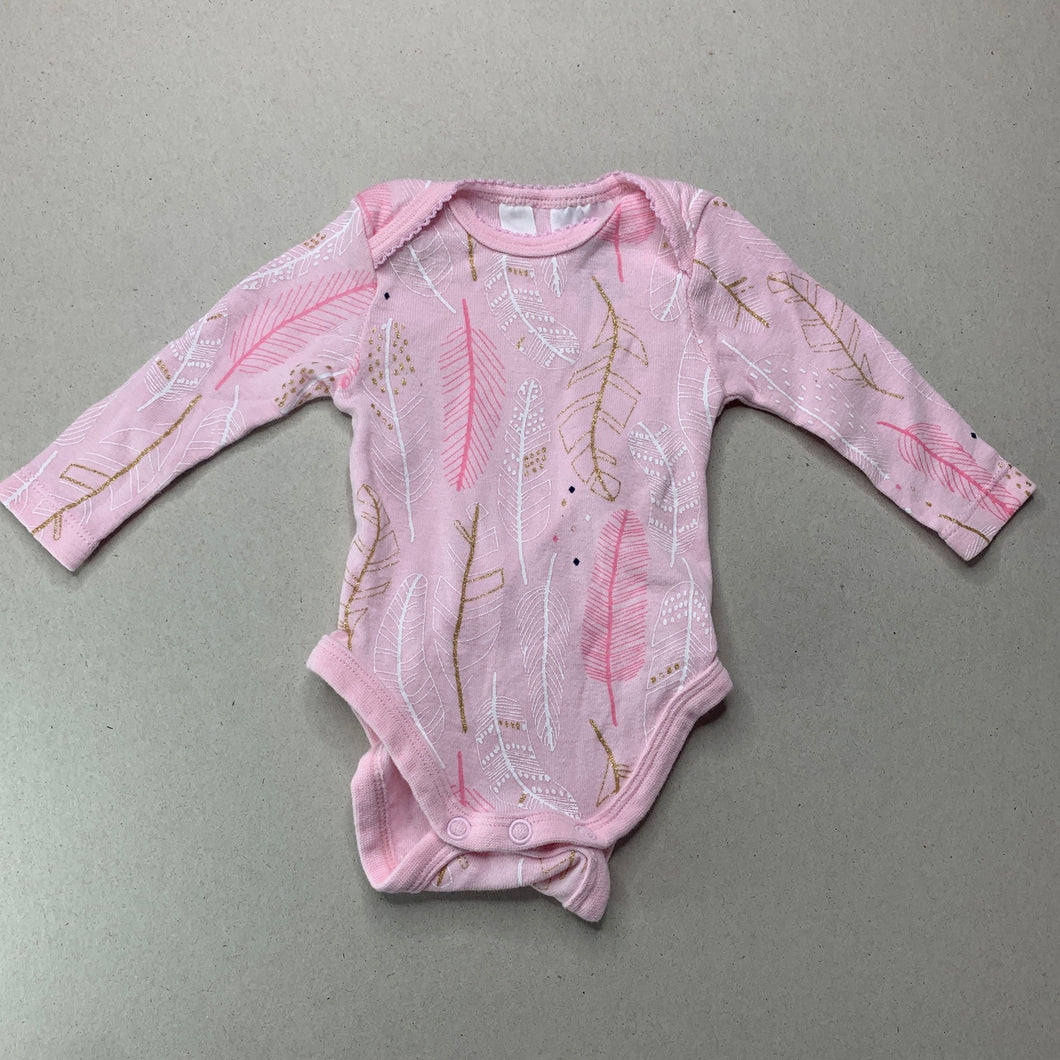 Girls Dymples, pink cotton bodysuit / romper, feathers, EUC, size 0000,  