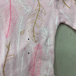 Girls Dymples, pink cotton bodysuit / romper, feathers, EUC, size 0000,  