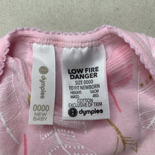 Load image into Gallery viewer, Girls Dymples, pink cotton bodysuit / romper, feathers, EUC, size 0000,  