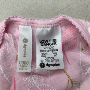 Girls Dymples, pink cotton bodysuit / romper, feathers, EUC, size 0000,  