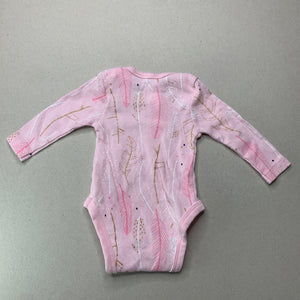 Girls Dymples, pink cotton bodysuit / romper, feathers, EUC, size 0000,  