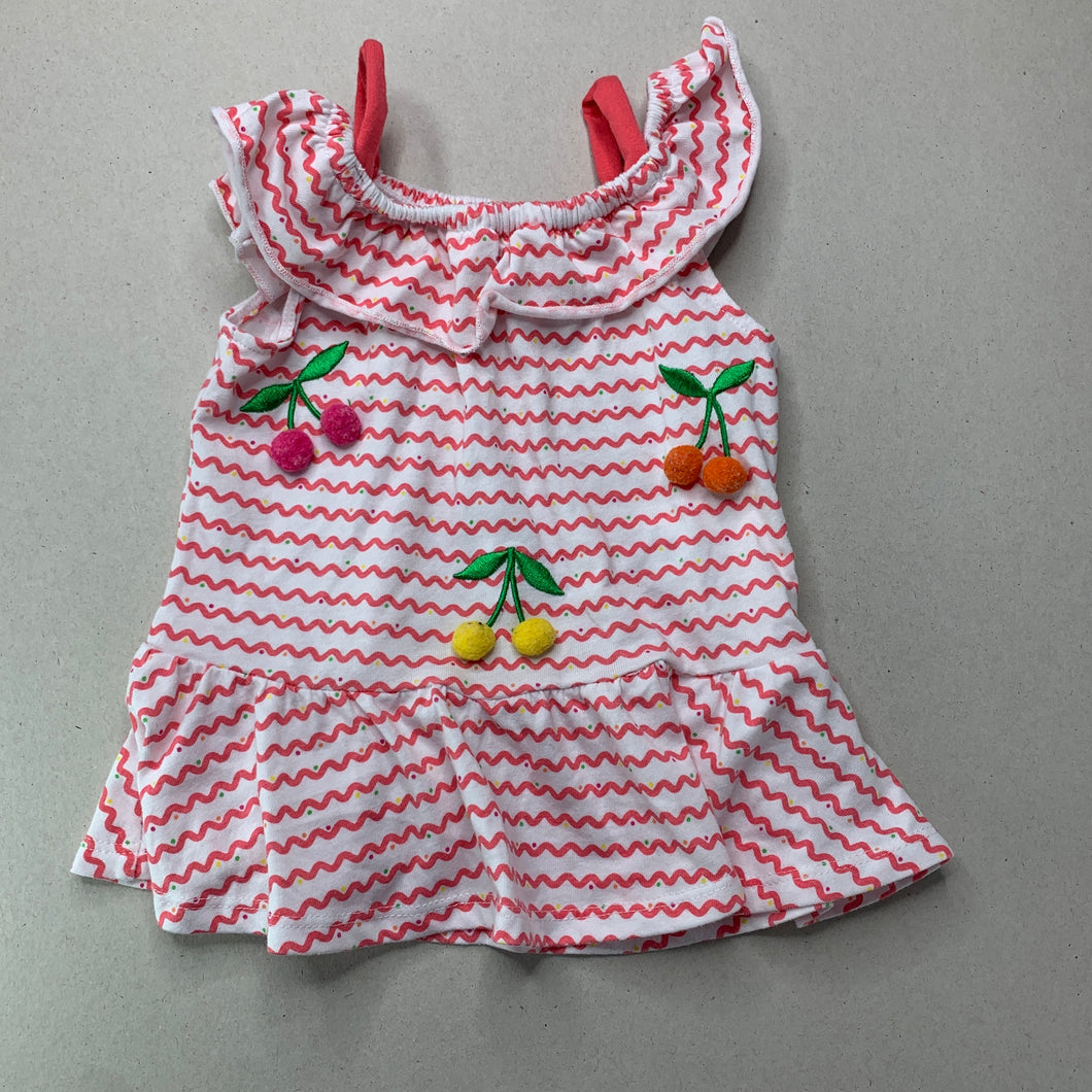 Girls Kids Headquarters, summer top, pom pom cherries, GUC, size 1-2,  