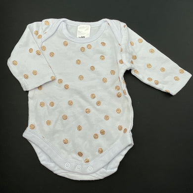 Girls Baby Berry, white cotton & gold spot bodysuit / romper, EUC, size 000,  