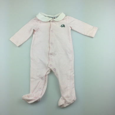 Girls Baby World, soft stretchy pink & white stripe coverall / romper, EUC, size 000