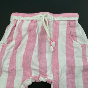 Girls Seed, pink stripe linen blend pants, elasticated, EUC, size 00,  