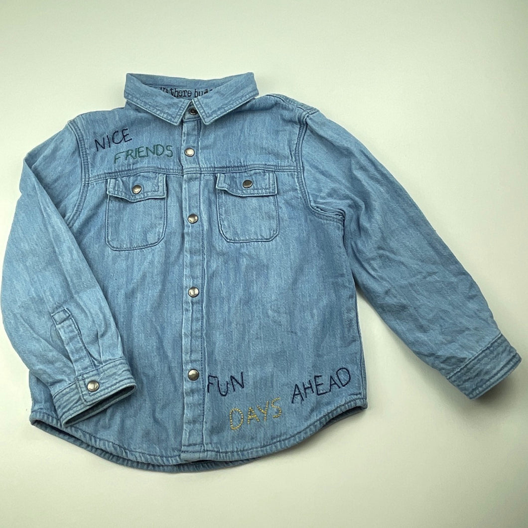 Boys Zara, lined chambray cotton long sleeve shirt, GUC, size 2-3,  
