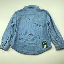 Load image into Gallery viewer, Boys Zara, lined chambray cotton long sleeve shirt, GUC, size 2-3,  