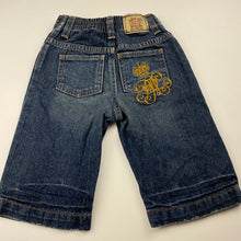 Load image into Gallery viewer, Boys Ralph Lauren, dark stretch denim shorts, elasticated, wear on cuffs, FUC, size 2,  