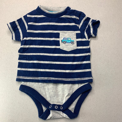 Boys Dymples, navy & grey romper, truck, EUC, size 00,  