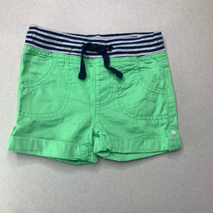 Boys Target, green cotton shorts, elasticated, GUC, size 00,  